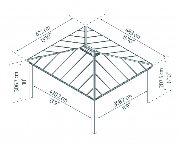 Palram-Canopia Aluminium Pavillon Dallas 4.3x4.8 14x16 (422x483cm) 6mm HKP
